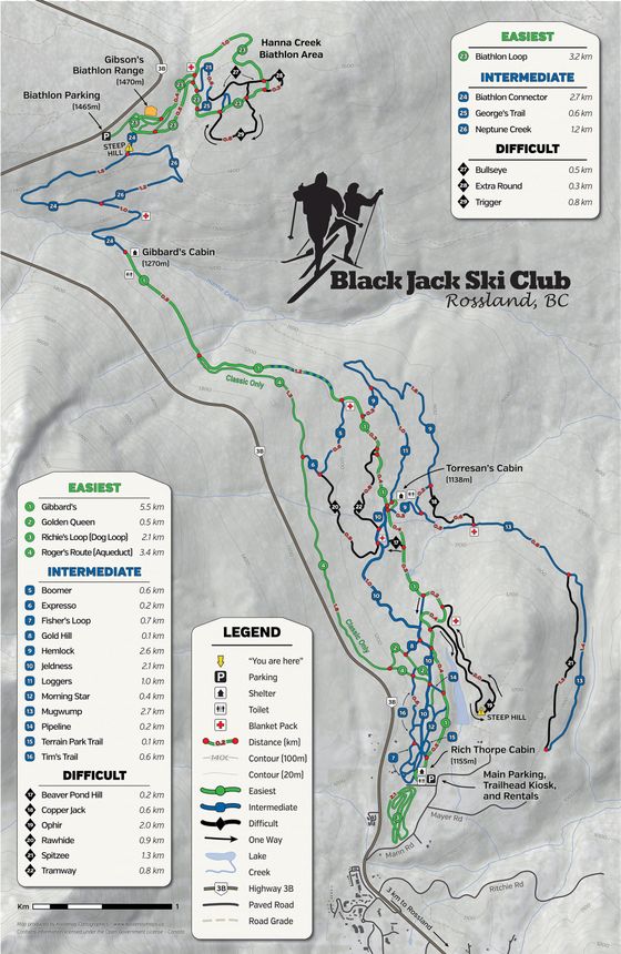 Trail Map Black Jack Ski Club in Rossland