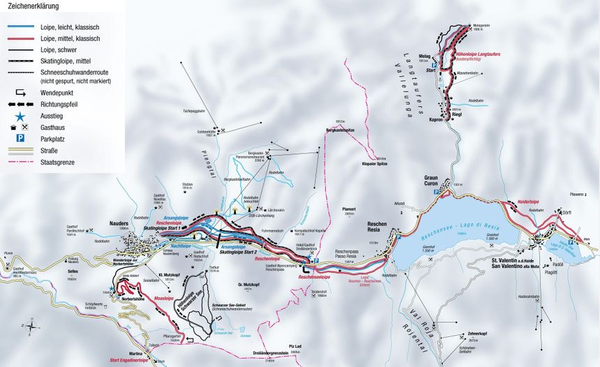 Loipenplan Reschenpass (Reschen, Graun, Haidersee, Langtaufers)