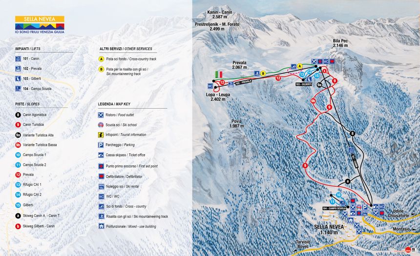 Loipenplan Sella Nevea - Prevala Höhenloipe