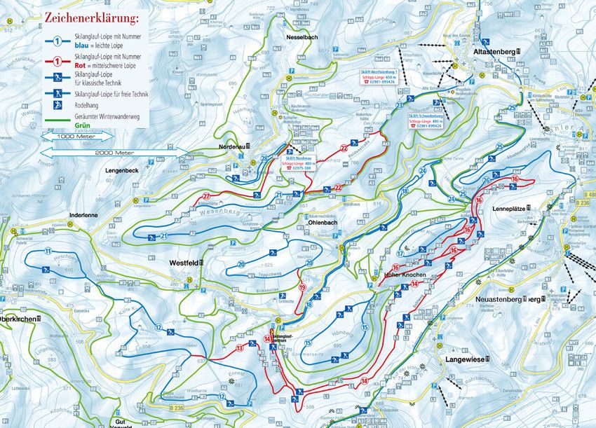 Loipenplan Skilanglaufzentrum Westfeld Ohlenbach